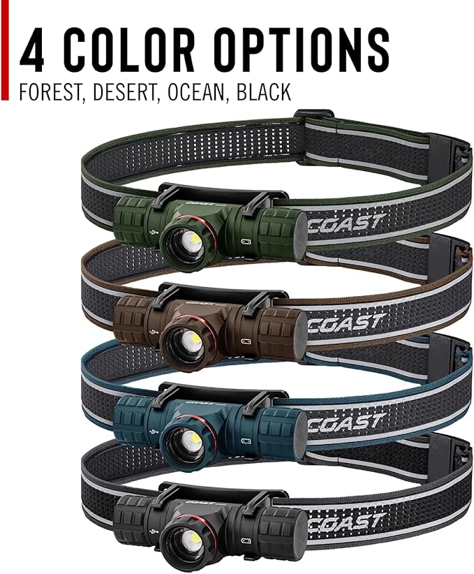 Coast XPH30R 1500 Lumen USB-C Rechargeable Dual Power Headlamp with Twist Focus Beam and Magnetic Base, 4.37 oz. - Ocean Blue