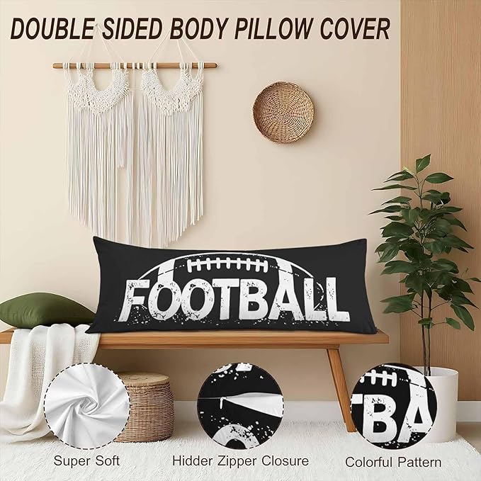 Outdoor Pillows Body Pillow Cover American Football USA Soccer Lumbar Body Pillow Case Protector Body Cushion Covers Bed Body Pillowcases for Bedroom,Couch,Sofa 20"X54" Black