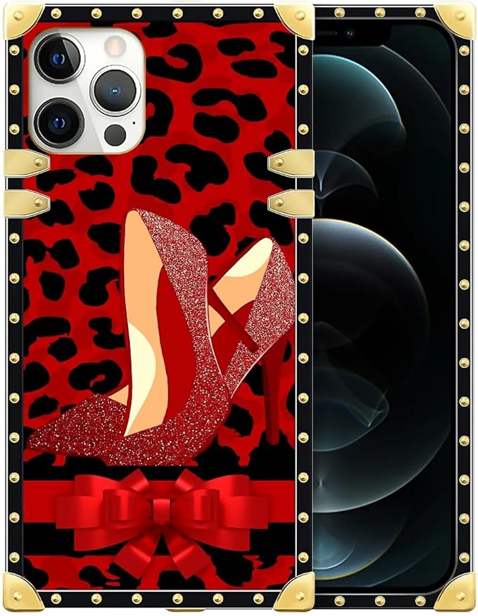 Compatible with iPhone 12 12 Pro Case, Elegant High Heels Luxury Golden Decoration for Girl Women Soft TPU Shockproof Protective Hard PC Back for iPhone 12 12 Pro