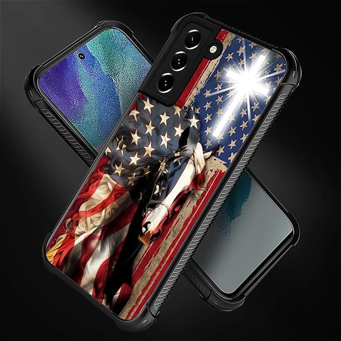 for Samsung Galaxy S22 Case, Red American Flag Horse Cross Pattern Graphic Design Girl Boy Soft Silicone Hard Acrylic Shock Protection for Samsung Galaxy S22