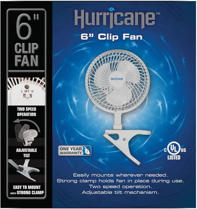 Hurricane Classic 6 Inch Clip Fan, 2 Speed Portable Desk Table Fan with Tilt, White