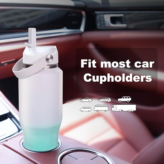 ABOTOCUP 32oz Insulated Water Bottle, Fit in Any Car Cup Holder, Water Bottle with Straw Lids, Stainless Steel Insulated Water Flask Double Wall Leak-proof BPA Free to Keep Cold&Hot