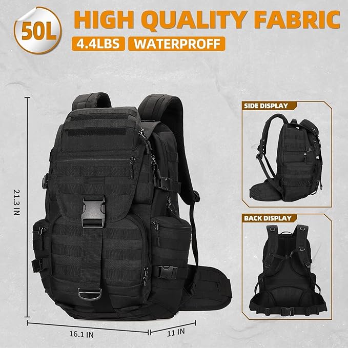 50L Military Tactical Backpack 3 Day Assault Pack Molle Daypack Hiking Backpack for Men and Women