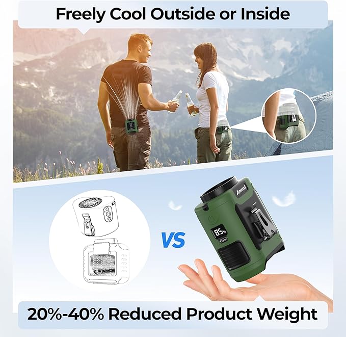 AMACOOL Portable Waist Fan Clip On, Father's Day Gifts for Dad Husband, 10000mAh Rechargeable Wearable Shirt Fan, Powerful Belt Fans, Birthday Gifts for Men Jobsite Travel Camping Essentials 2026