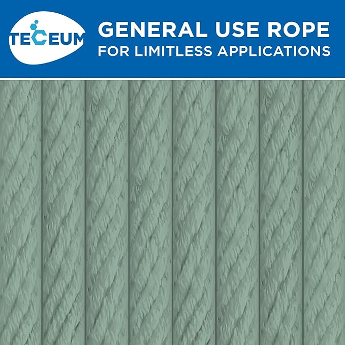 TECEUM Cotton Rope 3/16” (5 mm) – 100 FT – Strong All-Purpose Braided Rope – Natural Cotton – for Crafting, Сamping, Clothes Line, DIY, Indoor & Outdoor Use – Soft Sage