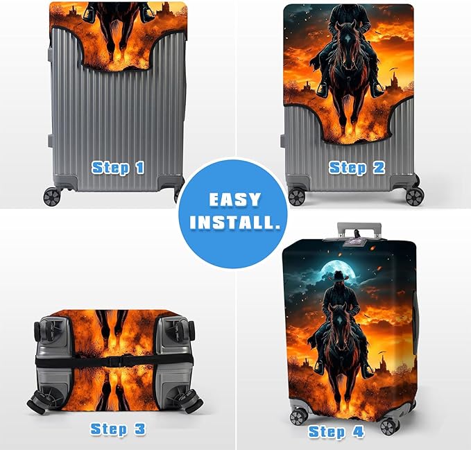 Luggage Cover Protector for 30-32 Inch Suitcases, TSA Approved Elastic Travel Suitcase Covers, Anti-Scratch Washable Luggage Sleeve for Carry On & Checked Bags, Man Riding Horse