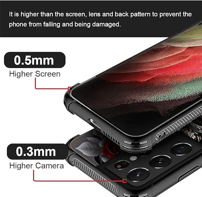 for Samsung Galaxy S21 Ultra Case, Entwined Rose Snake Pattern Graphic Design Girl Boy Soft Silicone Hard Acrylic Shock Protection for Samsung Galaxy S21 Ultra
