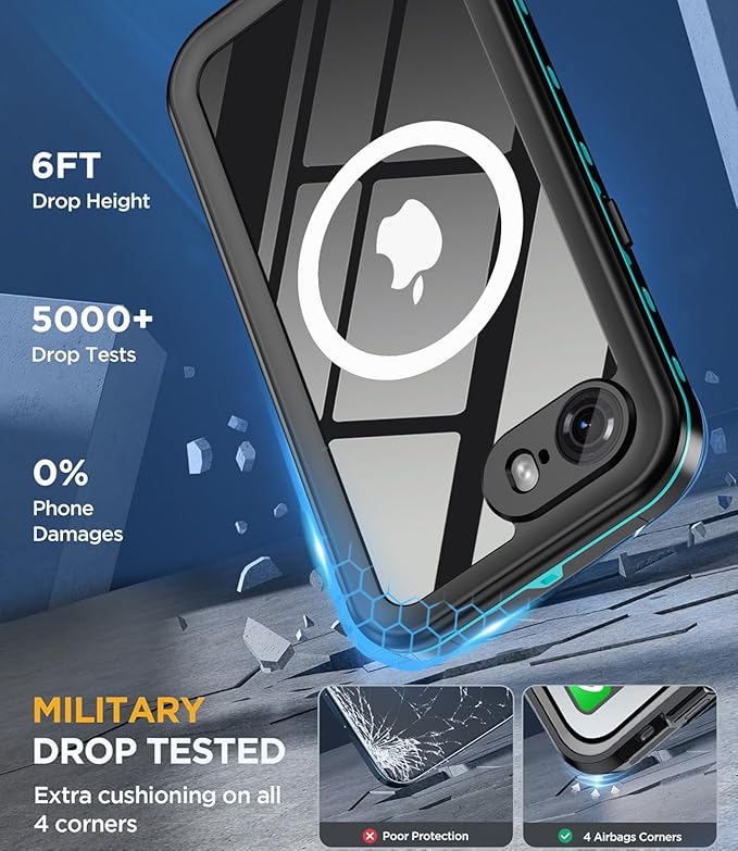 for iPhone 16e Case, Full Body Shockproof Cover with Screen Protector for iPhone 16e - Blue