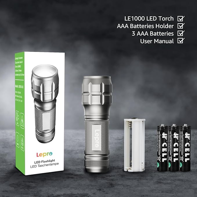 Lighting EVER LED Flashlights High Lumens, Small Flashlight, Waterproof, Adjustable Focus Flash Light for Outdoor, Emergency, Camping, AAA Batteries Included, 2 Pack