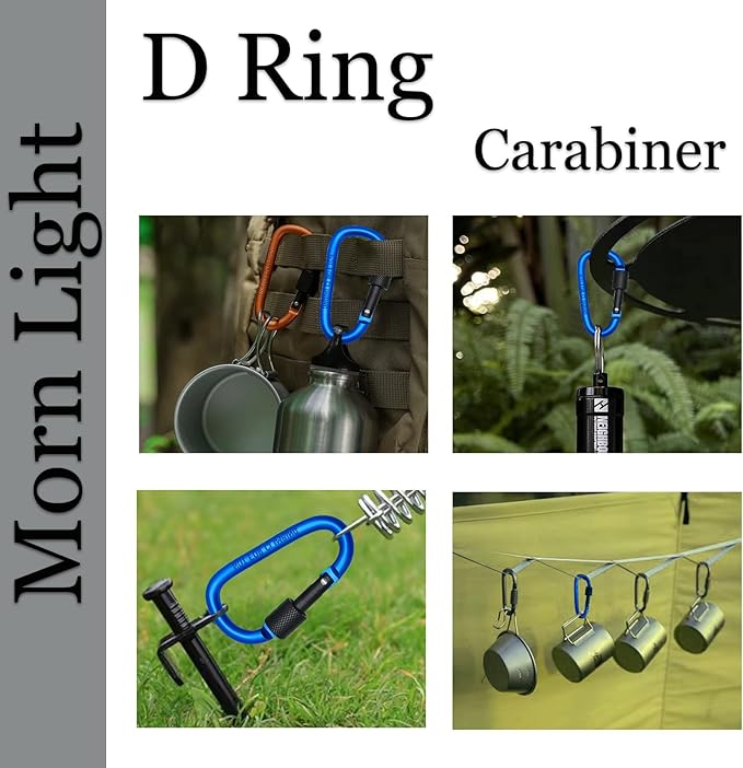 6 Pack Small Locking Carabiner, 3 Inch Aluminum D-Shape Snap Hook with Screw Gate for Hiking, Camping, Fishing&Backpack(Not for Climbing)