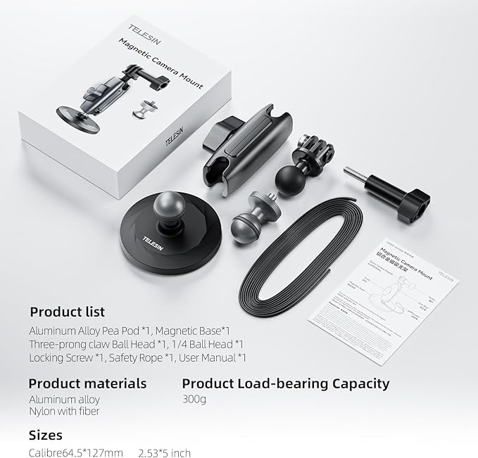 TELESIN 360 Magnetic Mount Magnet Metal Mounts for Go Pro Insta360 X4/X5 Accessory, Quick Release Car Holder Attachment for GoPro Max Hero 13 12 DJI Action 6 5 Pro OSMO 360 Nano Pocket 3 Accessories