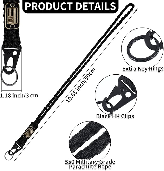 Frienda 2 Set Heavy Duty Paracord Lanyard Necklace Whistles Strap Braided 550 Keychain Lanyard for Outdoor Activities Camera