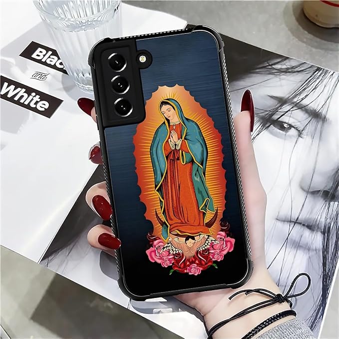 for Samsung Galaxy S21 Case, Red Virgen Guadalupe Pattern Graphic Design Girl Boy Soft Silicone Hard Acrylic Shock Protection for Samsung Galaxy S21