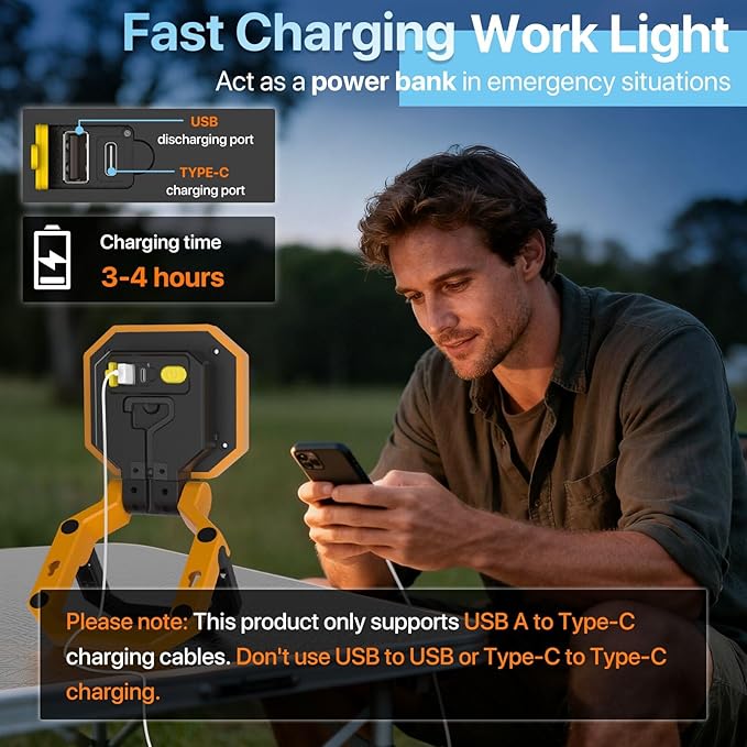 HYPERLITE Rechargeable Work Light - 2Pack 40W 4000Lumens - Valentine's Gifts for Men Dad Him - Hanging Hook Folding Portable Magnetic Work Light - Mechnic Light for Car Repairing Camping Emergency