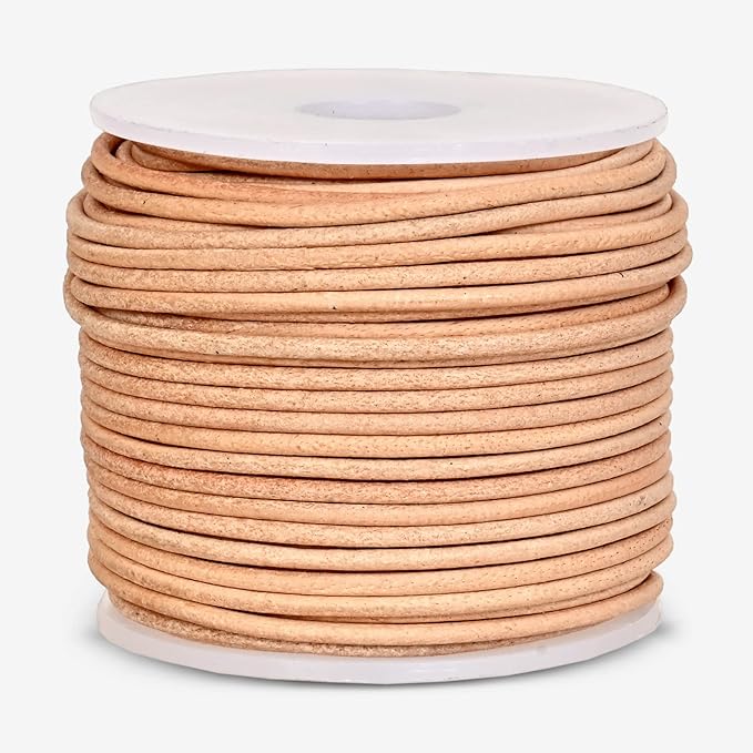 GENIQUE Real/Genuine Round Leather String Cord for Necklace, Bracelets, Jewelry, Kumihimo Braiding, DIY Projects (20 Metres) (1.5mm, Natural)