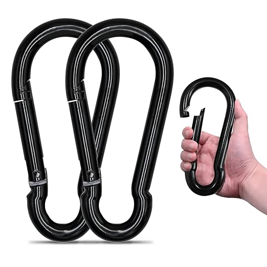 Large Carabiner Clip Hook, 7 inch 2 pcs Black Heavy Duty Spring Snap Hook Key Chain, Carabiners Clips for Outdoor Camping, Swing Set, Hammock, Hiking Travel, Fishing, Quick Link Keychain