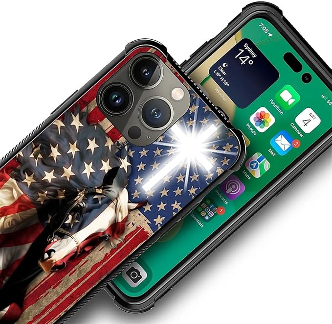 for iPhone 13 Pro Case, Red American Flag Horse Cross Pattern Graphic Design Girl Boy Soft Silicone Hard Acrylic Shock Protection for iPhone 13 Pro