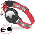 Breakaway AirTag Cat Collar, Reflective Cat Tracker Collar with Air Tag Holder and Bell, Safety Elastic Band Cat GPS Collars for Girl Boy Cats, Kittens and Puppies (Red, 8-13'')