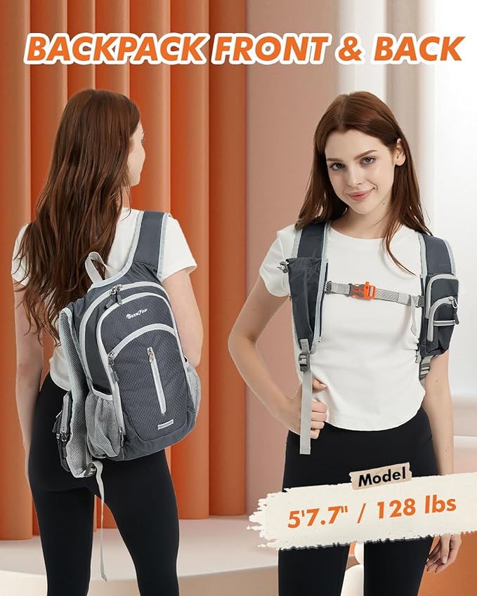 Seektop Small Hiking Backpack Expandable 12L-15L, Lightweight Packable Waterproof Daypack with Phone Pocket for Women Men