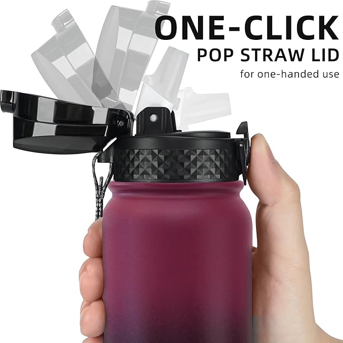 Fanhaw 20 oz Insulated Stainless Steel Water Bottle with Straw Lid, Leakproof & Anti-Dust Sports Bottle for Kids, Women & Men (Red Black)