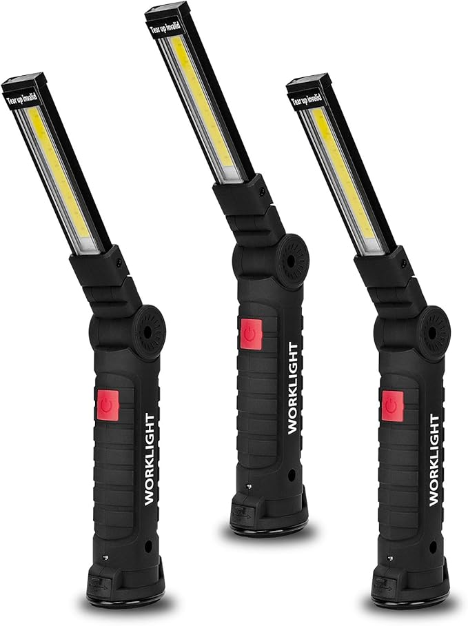 Lmaytech Gifts for Men 3Pack LED Flashlight, Rechargeable Work Lights with Magnetic Base Hook 360°Rotate and 5 Modes Bright LED Flashlight Inspection Light for Car Repair, Grill and Outdoor Use
