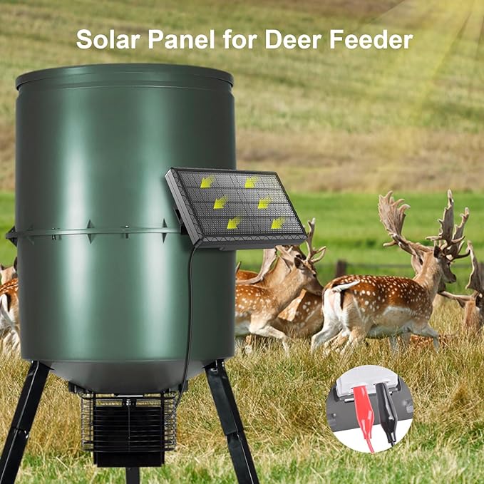 Solar Panel for Deer Feeder, 12V 1.98W Solar Panel Outdoor IP65 Waterproof, Battery Charger 12Volt with Mounting Bracket and Alligator Clip, DC 5.5*2.1, 3.5*1.35, 4.0*1.7 Interfaces for Game Feeder