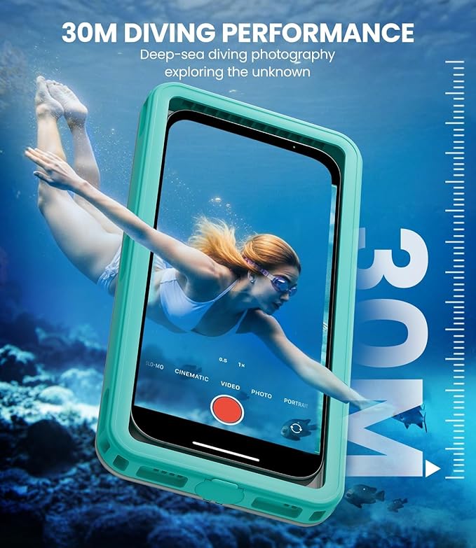 WIFORT Waterproof Phone Case with Lanyard, Underwater Phone Cases for Snorkeling/Diving/Swimming/Filming, IP68 Water Proof Touchscreen Case for All Cell Phones: iPhone/Samsung/Moto/Pixel - Teal