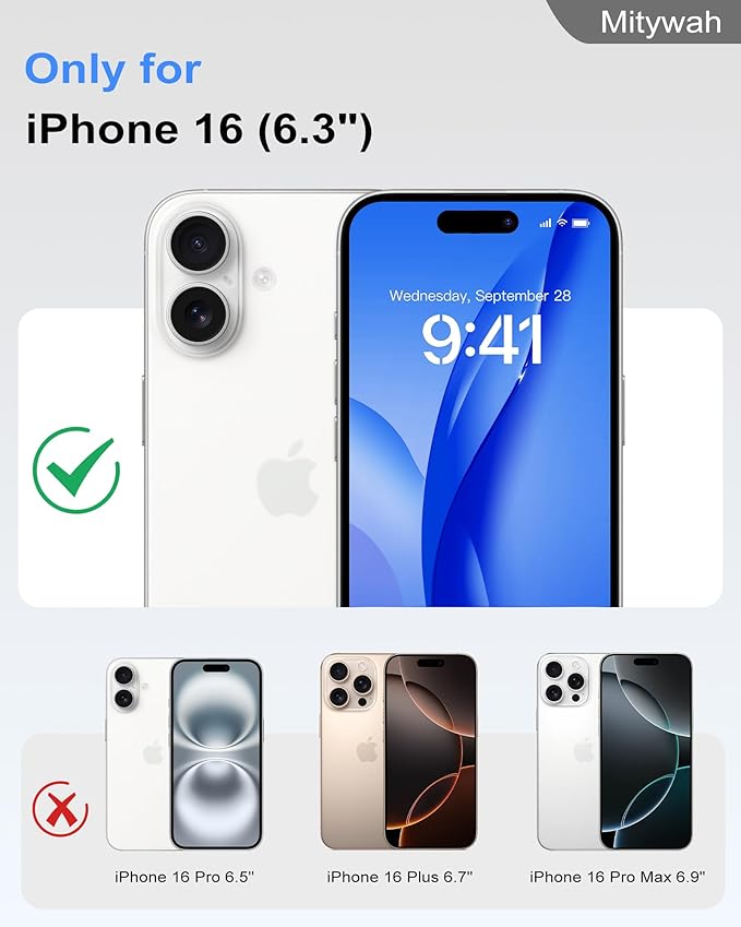Mitywah Waterproof Case for iPhone 16, Shockproof Heavy Duty Case with Built-in Screen Protector, Underwater Full Body Protective Metal Case 6.1 inch, Black