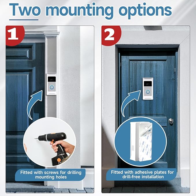 Anti-Theft Video Doorbell Mount Compatible with Ring/Blink Wireless Camera Doorbell, Adjustable Angle Mount No-Drill Battery Doorbell Bracket for Houses, Apartments, Businesses（White