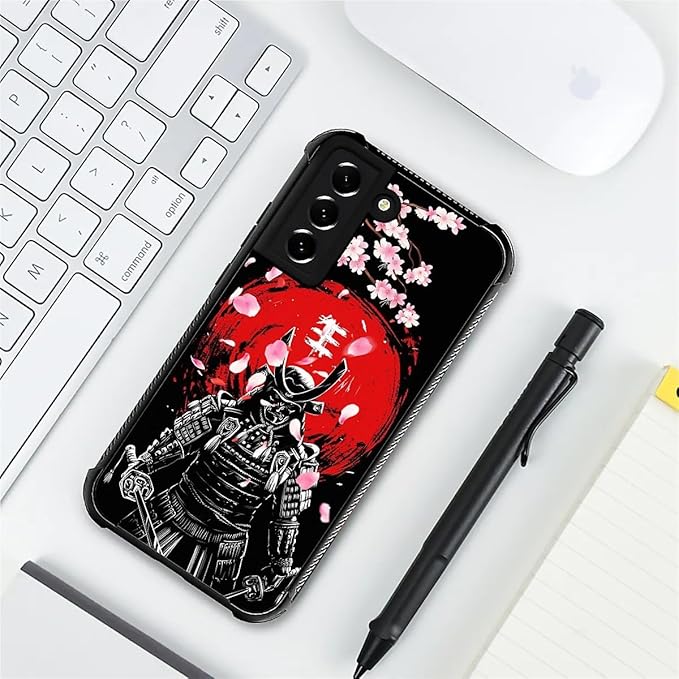 for Samsung Galaxy S21 Plus Case, Sakura Japanese Samurai Pattern Graphic Design Girl Boy Soft Silicone Hard Acrylic Shock Protection for Samsung Galaxy S21 Plus