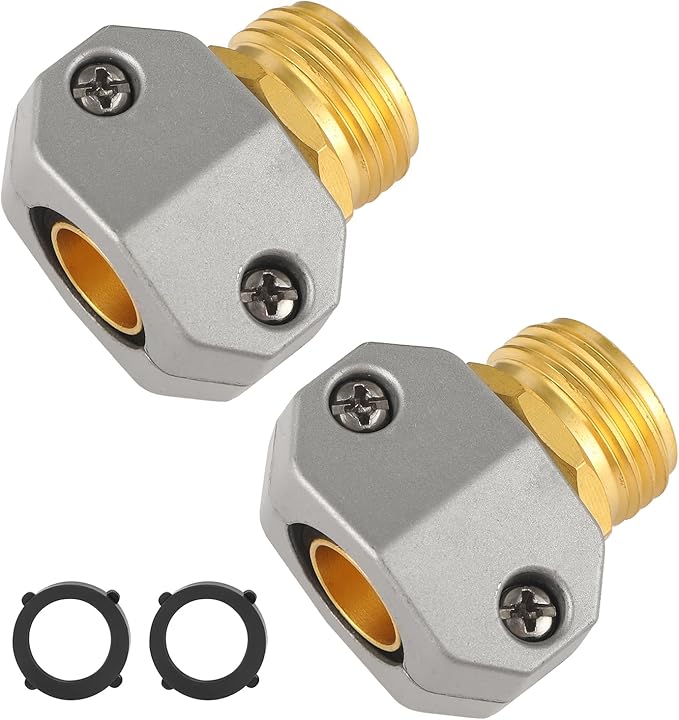 Garden Hose Repair Kits, 2 Pack Brass Water Hose Connector, Fit 3/4" and 5/8" Garden Hose, Male Hose End Repair Fittings Replacement, Hose Mender Kit