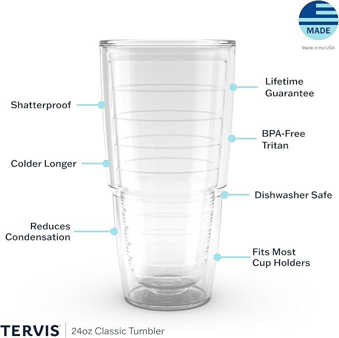 Tervis Clear & Colorful Tabletop Made in USA Double Walled Insulated Tumbler Travel Cup Keeps Drinks Cold & Hot, 24oz, Quartz