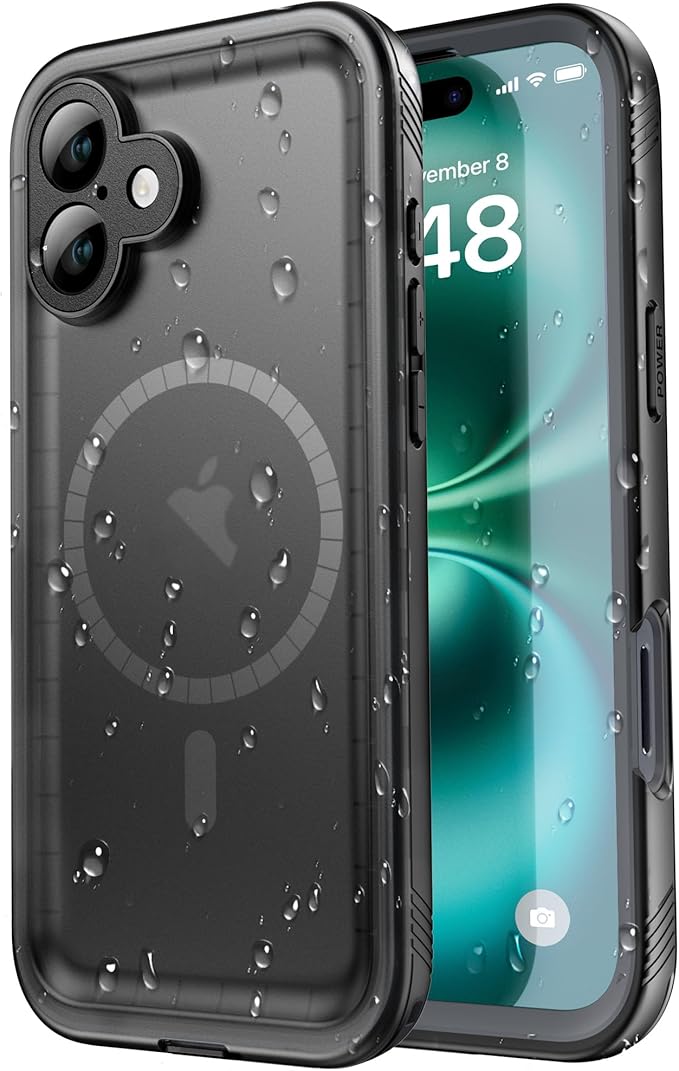 SPORTLINK for iPhone 16 Waterproof Case - Shockproof Dustproof Case with Built-in Clear Screen Protector, Full Body Heavy Duty Sealed Protective Cover for i Phone 16 6.1" Mag/Black