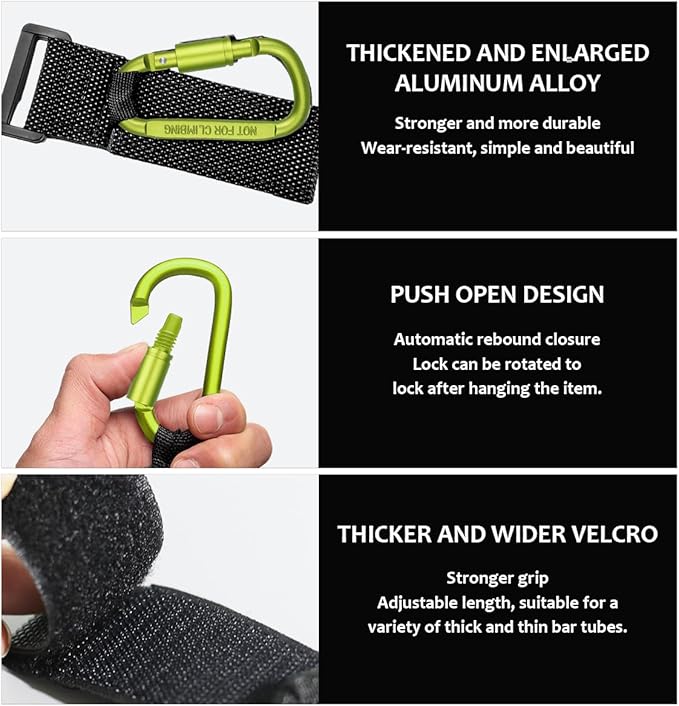 KVAEY 2 Pack Multipurpose Hook for Hanging Helmet, Goggle, Headsets, Durable Carabiners, Roll Bar Accessory Hook Hanger (Green)