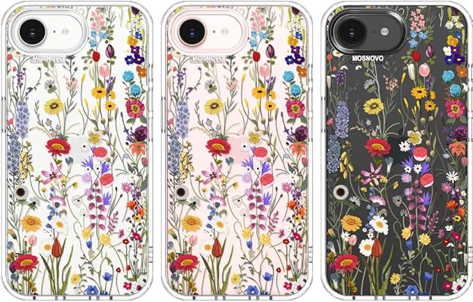 MOSNOVO for iPhone 17e Case/iPhone 16e Case, Shockproof Military-Grade Protection 6.6ft Drop Tested, Clear Phone Case for iPhone 16e / iPhone 17e, Wildflower Meadow Design