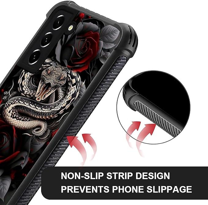 for Samsung Galaxy S21 Case, Entwined Rose Snake Pattern Graphic Design Girl Boy Soft Silicone Hard Acrylic Shock Protection for Samsung Galaxy S21