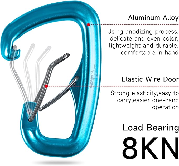 Heavy Duty Carabiner Clip Hook 8KN (1763 lbs), 2 PCS Ultra-Light Aluminum Caribeaners with Double Door D Ring Shape, for Hammock, Camping, Hiking, Backpacking, Dog Leash, Keychain Clip