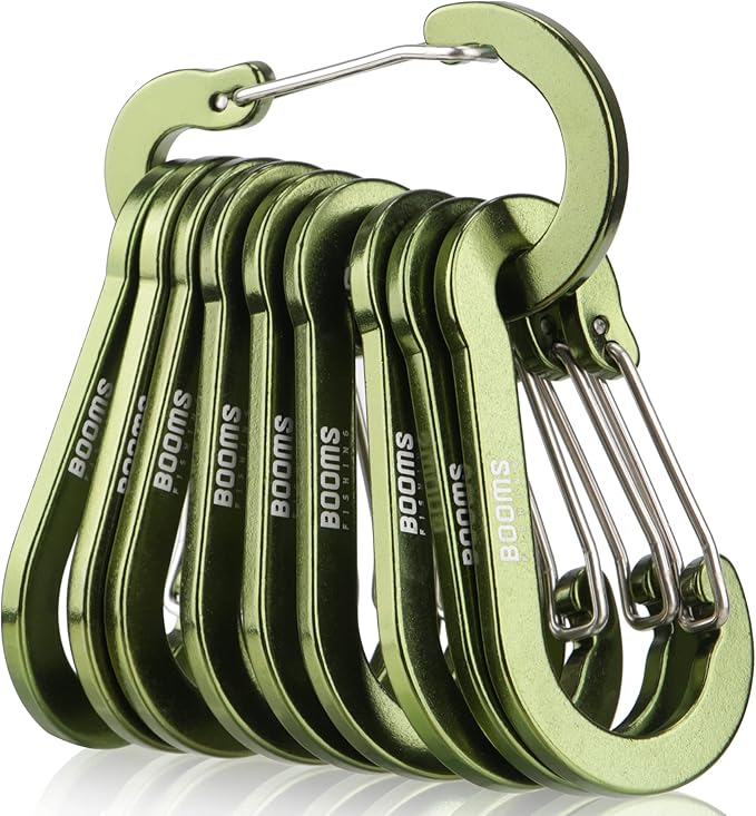 Booms Fishing CC5 Multi-Use Carabiner Clips, 10 Pack 2.3"/ 3.1" Caribeener Clips, Mini Keychain Caribeaner Clip, Aluminum D Ring Carabiners