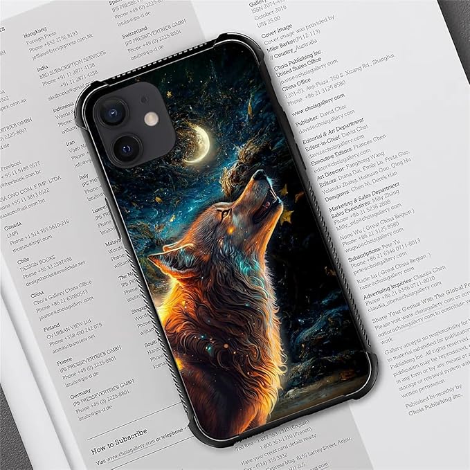 for iPhone 12/12 Pro Case, Star Cave Hungry Wolf Pattern Graphic Design Girl Boy Soft Silicone Hard Acrylic Shock Protection for iPhone 12/12 Pro