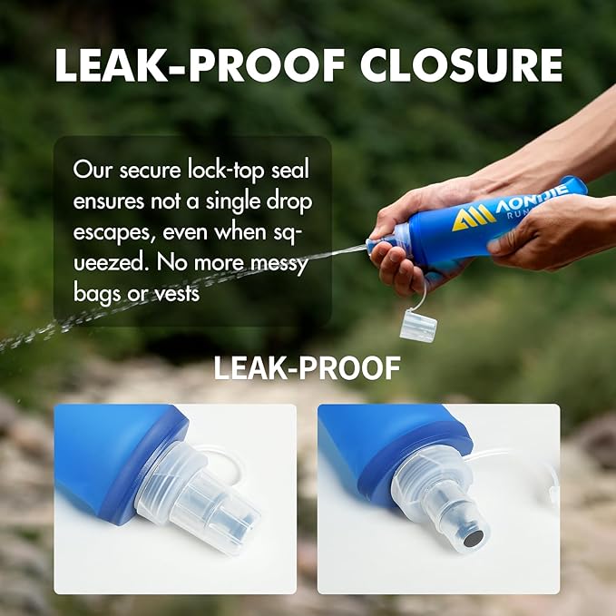 AONIJIE Running Water Bottle 2PCS 500ml/17oz Soft Flask TPU Collapsible Water Bottles, BPA-Free Foldable Leak-Proof Bottle for Hydration Pack, Running Vest, Hiking & Cycling