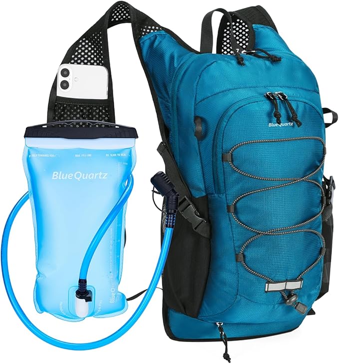 Blue Quartz Hydration Backpack with 2L Water Bladder, 18L Hiking Backpack for Women Men, Lightweight Water Pack with Phone Pocket for Quick Access, Hydration Pack for Cycling, Running, Biking
