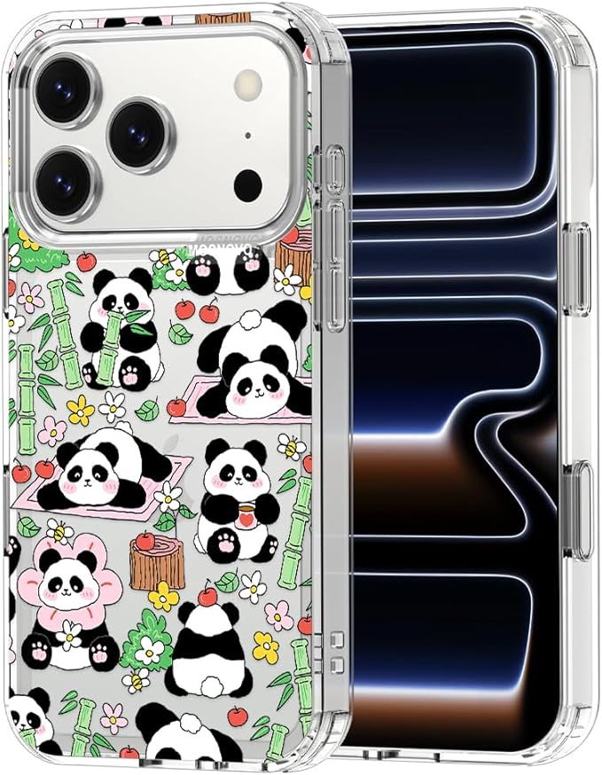MOSNOVO for iPhone 17 Pro Case, Shockproof Military-Grade Protection 6.6ft Drop Tested, Camera Control, Clear Phone Case for iPhone 17 Pro, Kawaii Panda Garden Design