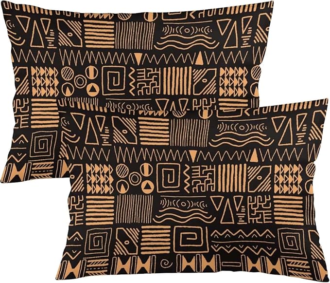 African Ethnic Pattern Throw Pillow Covers Set of 2 Queen Size Abstract Tribal Art Pillow Cushion Cases Standard Pillow Cases Decorative Pillowcase 20X30 Inch for Sofa Bed