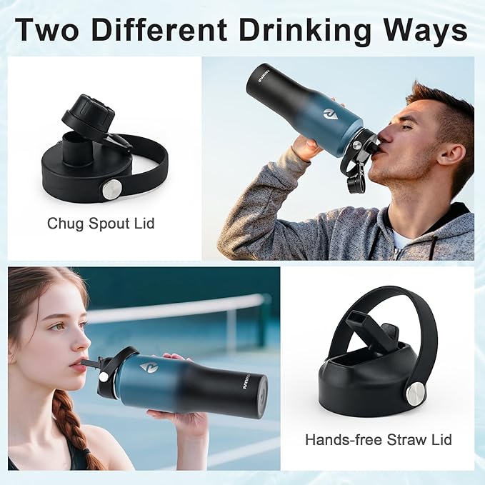 RAYMYLO 32 oz Insulated Water Bottle with Straw fit in Car Cup Holder, Triple Wall Vacuum Stainless Steel(Cold 48 hrs, Hot 24 hrs), Leakproof & Non-BPA, Hydro Travel Flask with Straw and Spout Lid