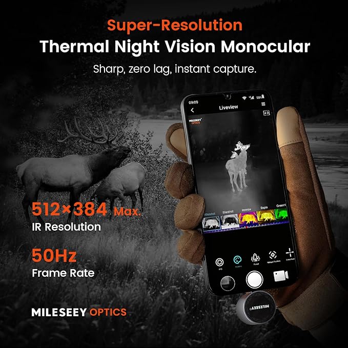 Thermal Monocular for Android, MILESEEY TNV30i Night Vision Thermal Scope, 512×384 Super Resolution 50Hz Thermal Imaging Camera, 1600-Yard Thermal Goggles for Hunting, Building Detection, 10-15mm Lens