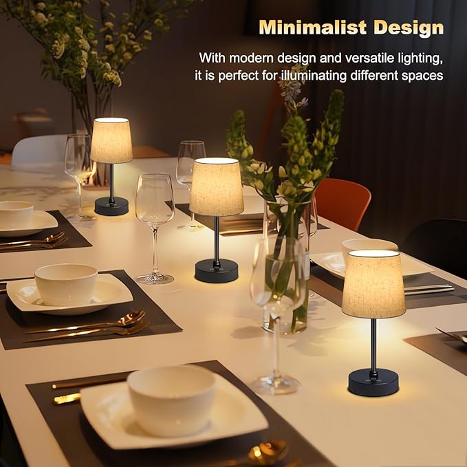 Wowag Small Cordless Table Lamp,5000mAh Rechargeable Battery Operated Desk Lamp,3 Colors & 7 RGB Stepless Dimmable, Portable Touch Wireless Lamp for Bedroom,Dining Table,Restaurant 2 Pack (Flaxen)