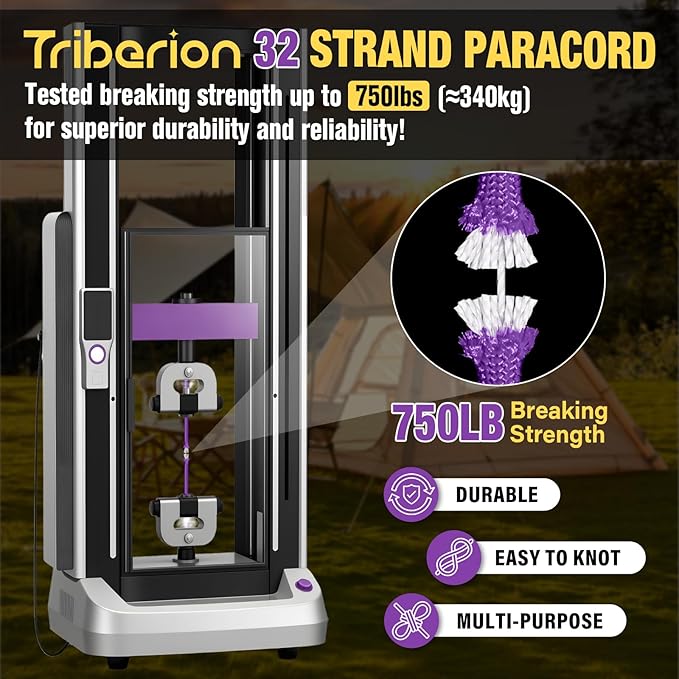 Paracord Rope 750 lb - 100ft 5/32" Parachute Cord 4MM 12-Strand para Cord - Heavy Duty Spool String for Survival,Camping Gear, Survival Bracelet, Clothesline - Purple