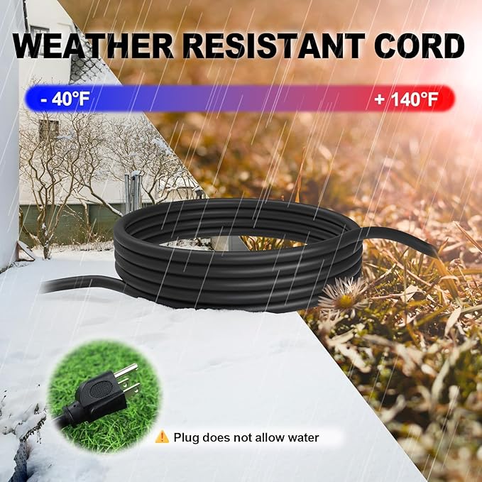 EP 10 Ft Outdoor Extension Cord with 3 Electrical Power Outlets - 16/3 SJTW Black Cable with 3 Prong Grounded Plug for Safety Great for Christmas Lights, Garden and Major Appliances