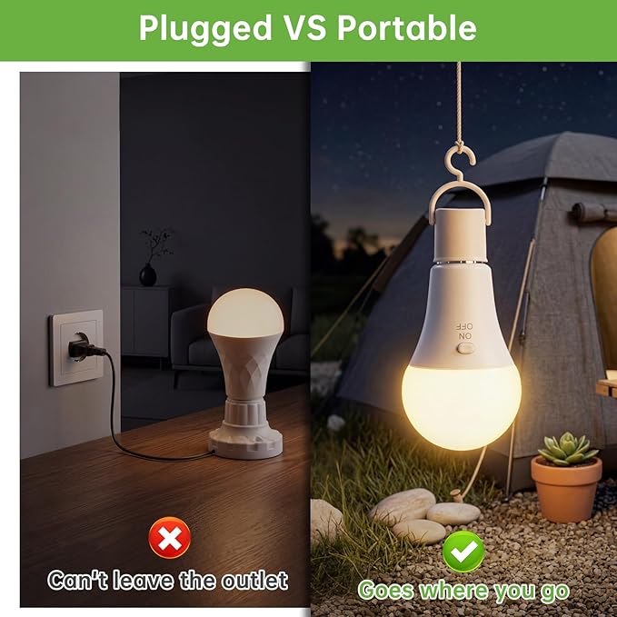Kimjo 6 Pack Rechargeable Light Bulbs with Remote, Keep Lighting During Power Outage, 2600mAh Emergency Battery Operated Light Bulb with 3 Colors, Dimmable for Home, Camping, Tent (E26, with Hook)