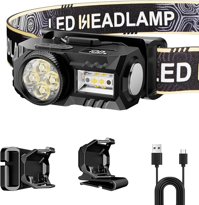 LED Rechargeable Headlamp,6 Modes for Camping & Hiking Gear Essentials, Mini Headlight Flashlight with Red Light, Perfect Pocket Gift for Friends and Family(Black)